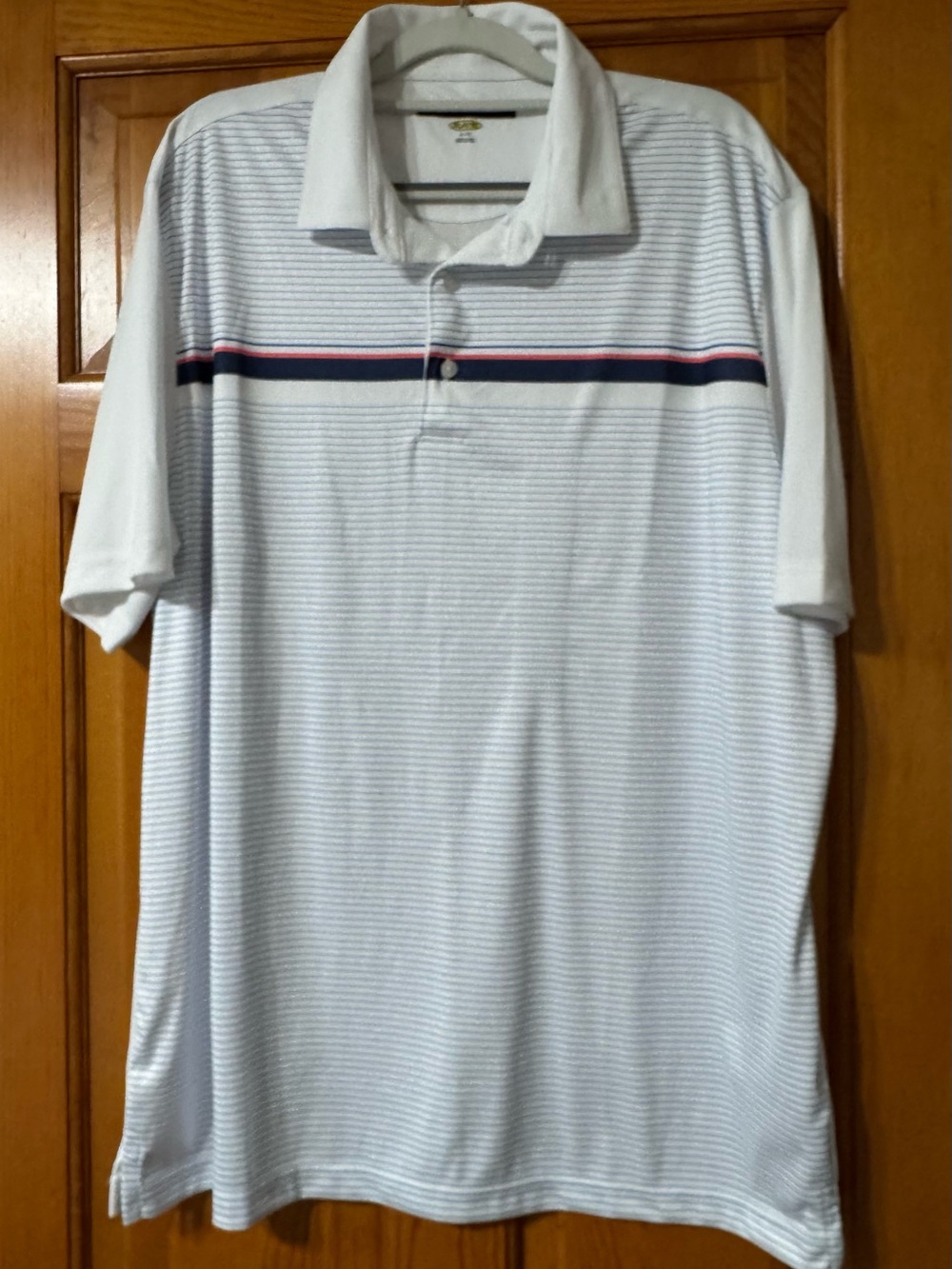 Greg Norman Collection White Polo with Chest Stripe